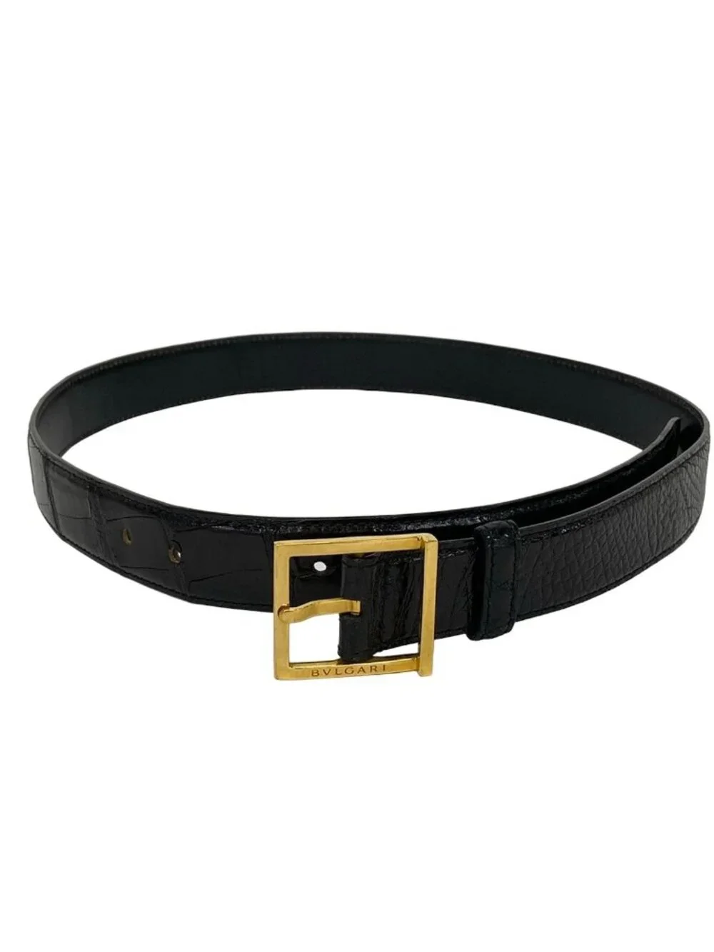Bvlgari Belt Black Gold Embossed Leather